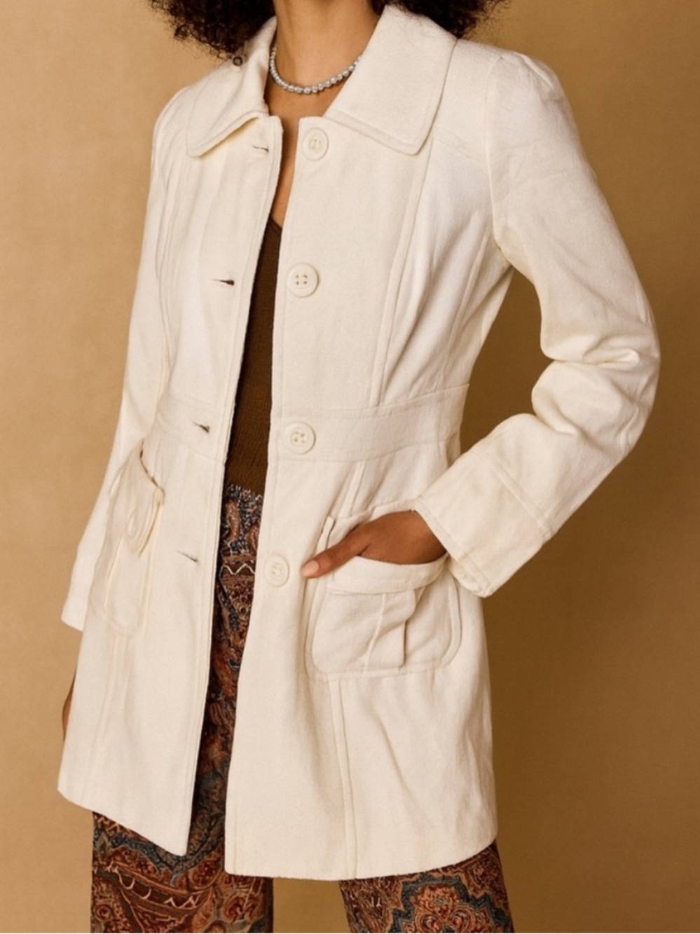 Anthropologie Tulle Winter White Mid-Length Coat